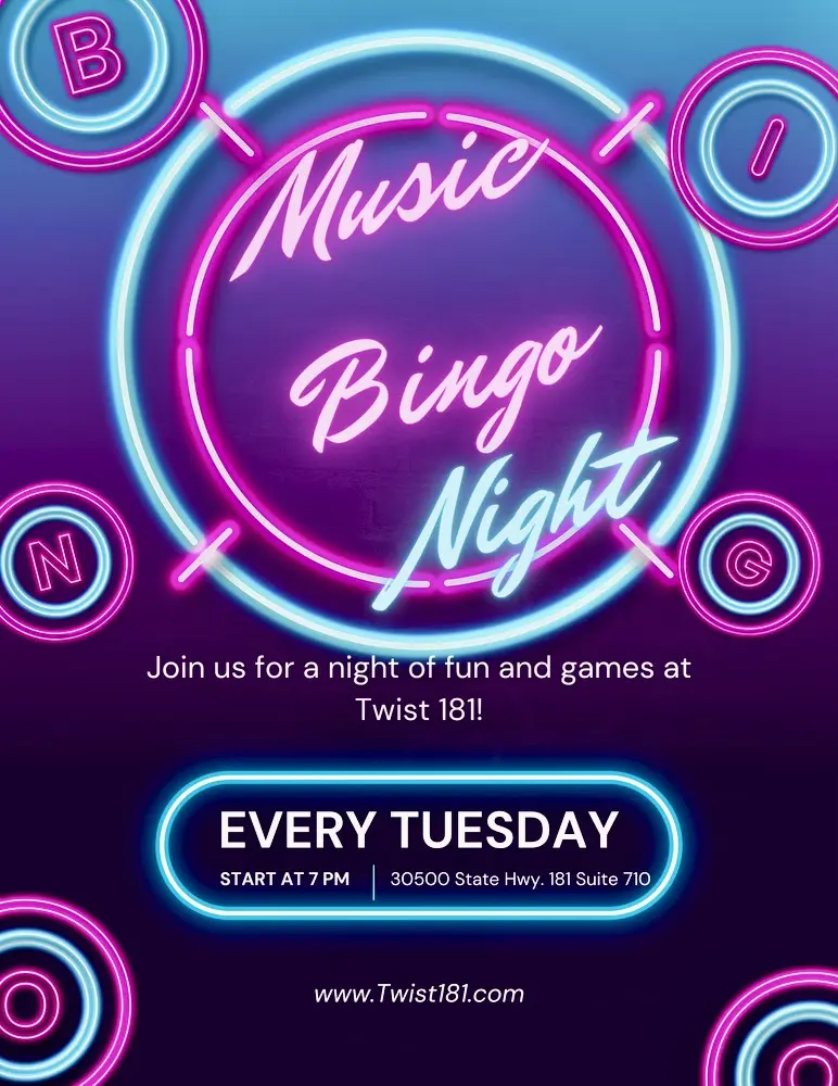 Purple and Blue Modern Neon Bingo Night Flyer - 1